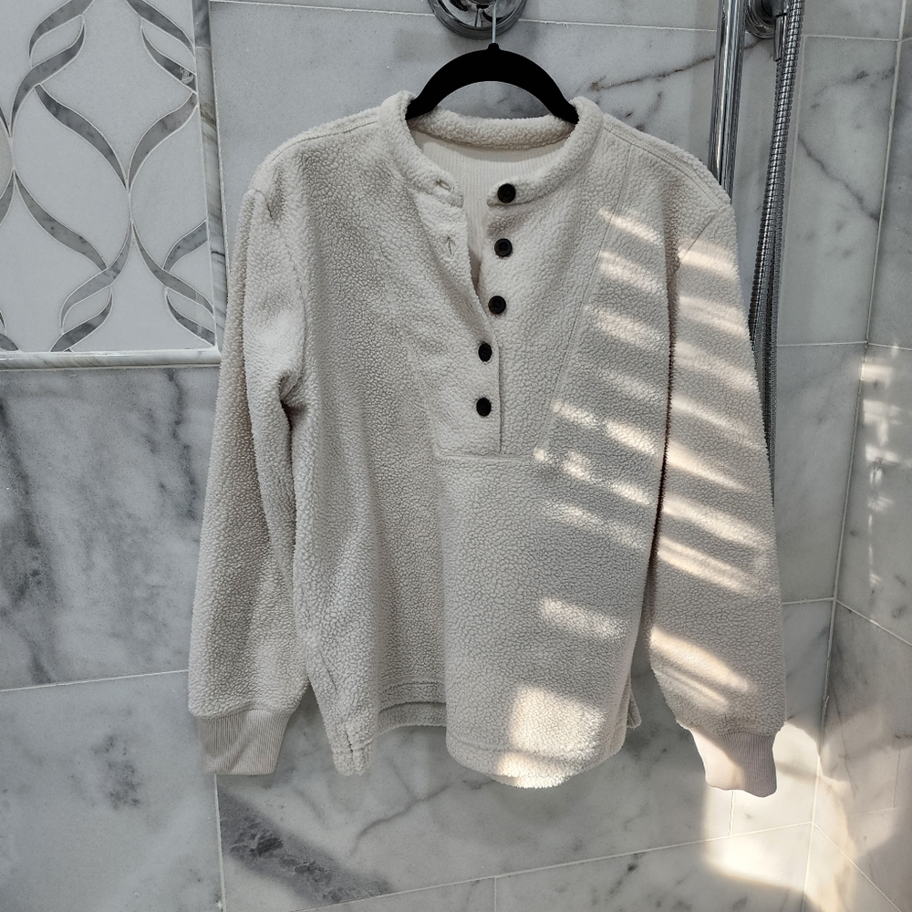 Women's Sherpa |Half-Placket Sweatshirt| Oversized Size S |Crew Neck